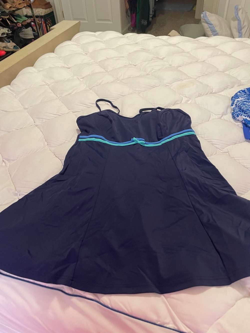 Navy Swimdress with Aqua Contrast Band